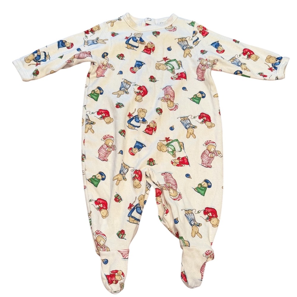 Vintage 90s‎ Carter's Christmas Footed Sleeper 3-6M Teddy Bear Bunny Pajamas USA